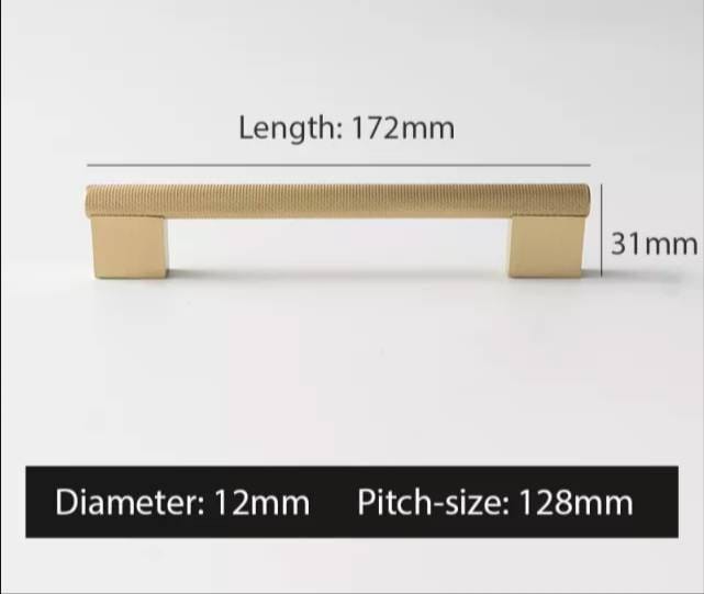 Gold brass knurled bar handle with wide base/metal cabinet handle/home improvement hardware/brass kitchen cabinet handle