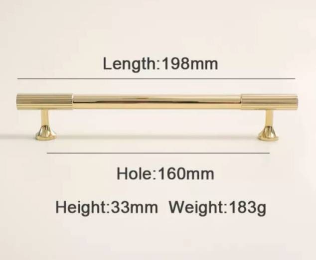 Shiny gold brass bar handle/bar handle with a line pattern/polished metal cabinet handle/home improvement hardware/kitchen cabinet handle