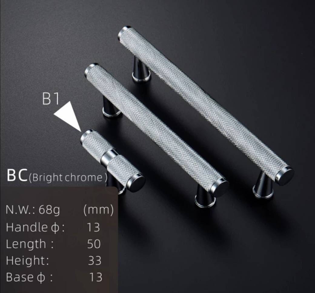 Shiny silver knurled texture cabinet bar handle/Chrome silver kitchen hardware/Grip textured silver drawer pull/Silver furniture hardware