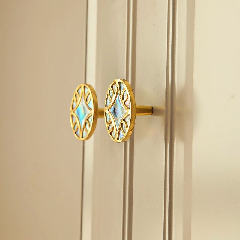 Abalone pearl drawer pull/Iridescent Pearl Cabinet pull/Mother of pearl door handle/Geometric brass drawer knob/Brass furniture hardware