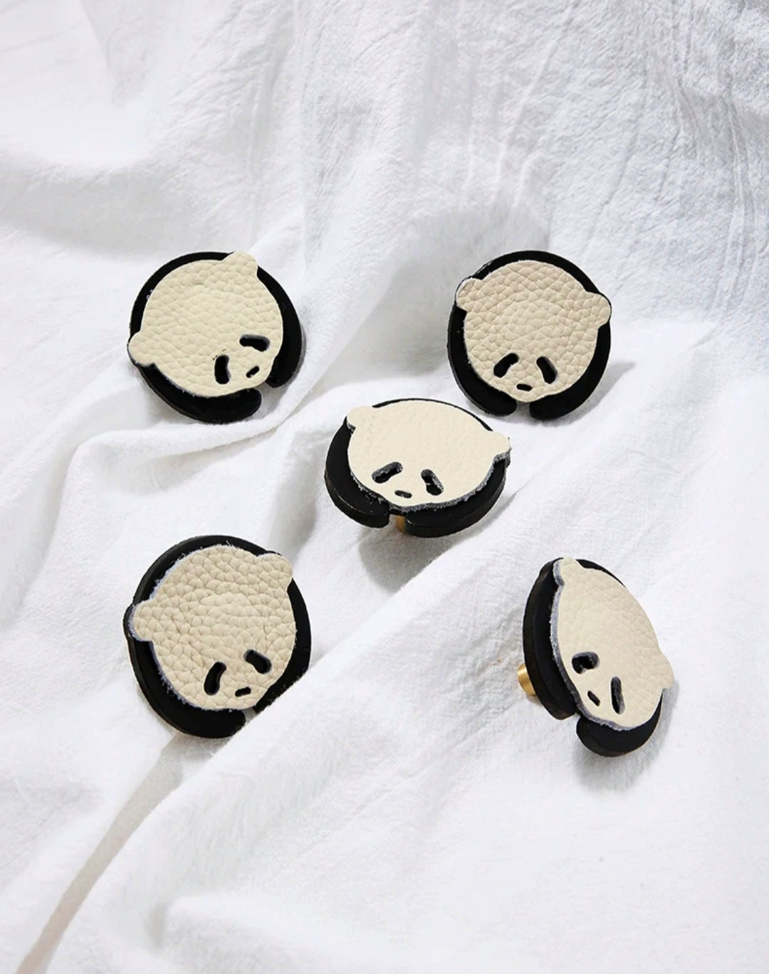 Black and white panda drawer handle/Leather panda cabinet pull/Kids panda door handle/Leather hardware/Childrens decor/Panda door knob