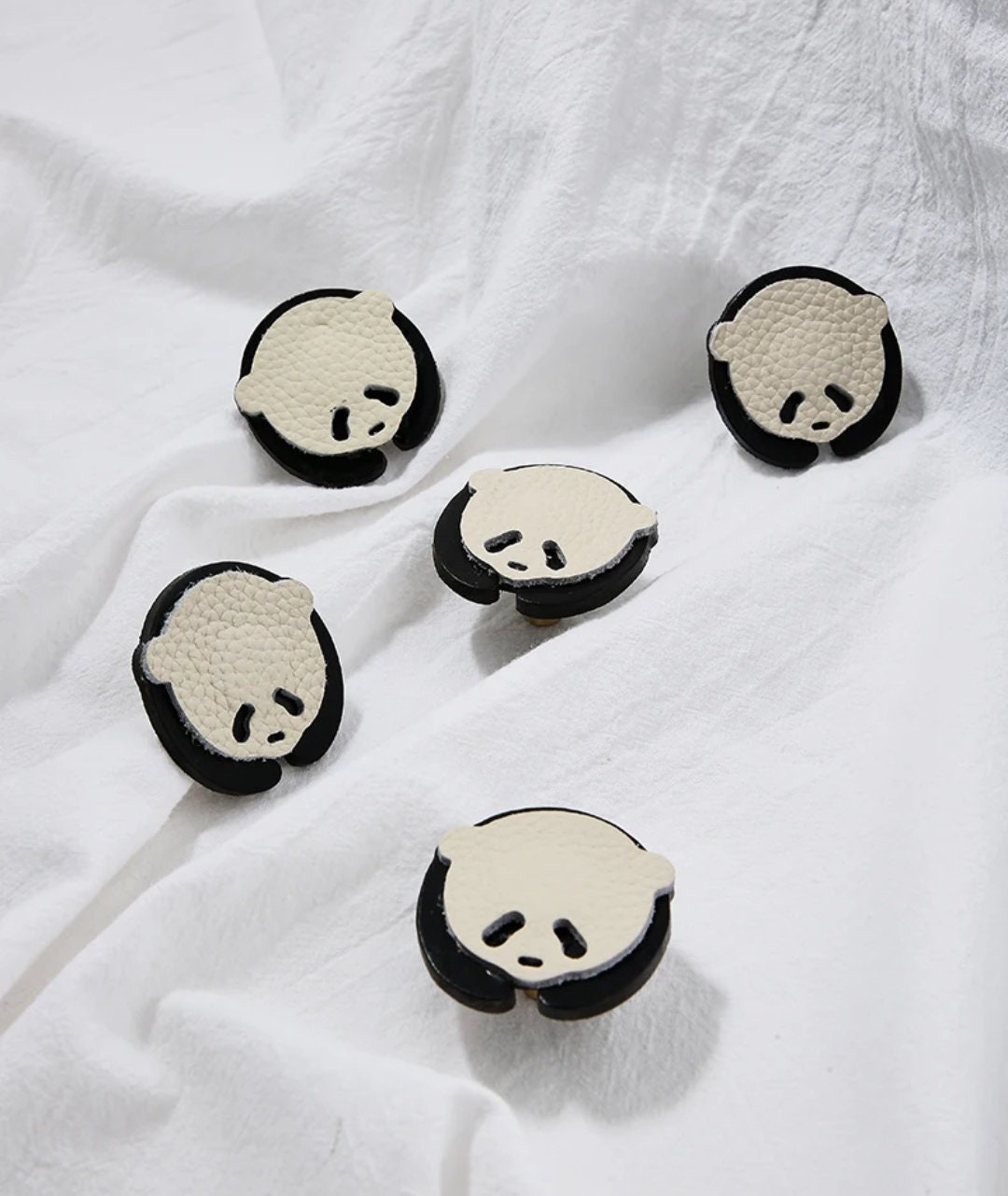 Black and white panda drawer handle/Leather panda cabinet pull/Kids panda door handle/Leather hardware/Childrens decor/Panda door knob