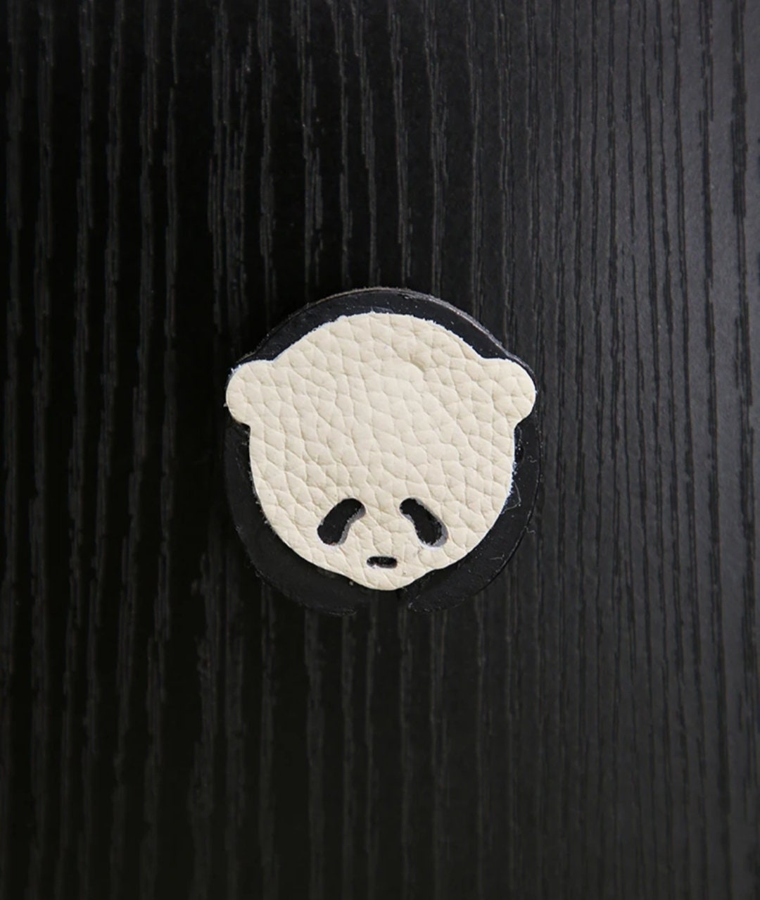 Black and white panda drawer handle/Leather panda cabinet pull/Kids panda door handle/Leather hardware/Childrens decor/Panda door knob