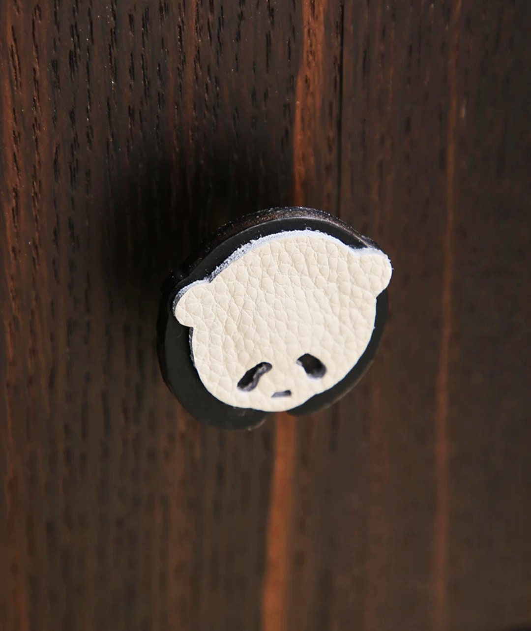 Black and white panda drawer handle/Leather panda cabinet pull/Kids panda door handle/Leather hardware/Childrens decor/Panda door knob