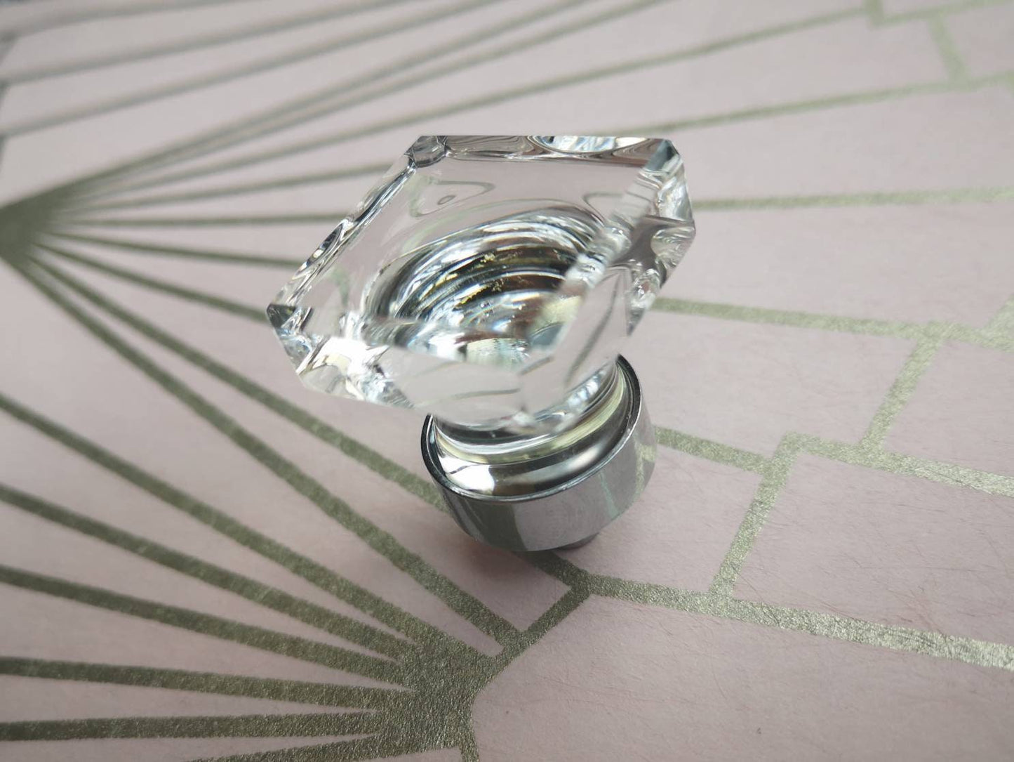 Square cut clear crystal cabinet Pull/Vintage style crystal drawer handle/Mid century modern crystal drawer knob/Retro style square handle