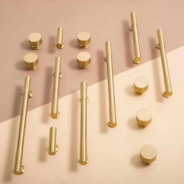 Matte gold brass bar handle/bar handle with a line pattern/brushed metal cabinet handle/home improvement hardware/kitchen cabinet handle