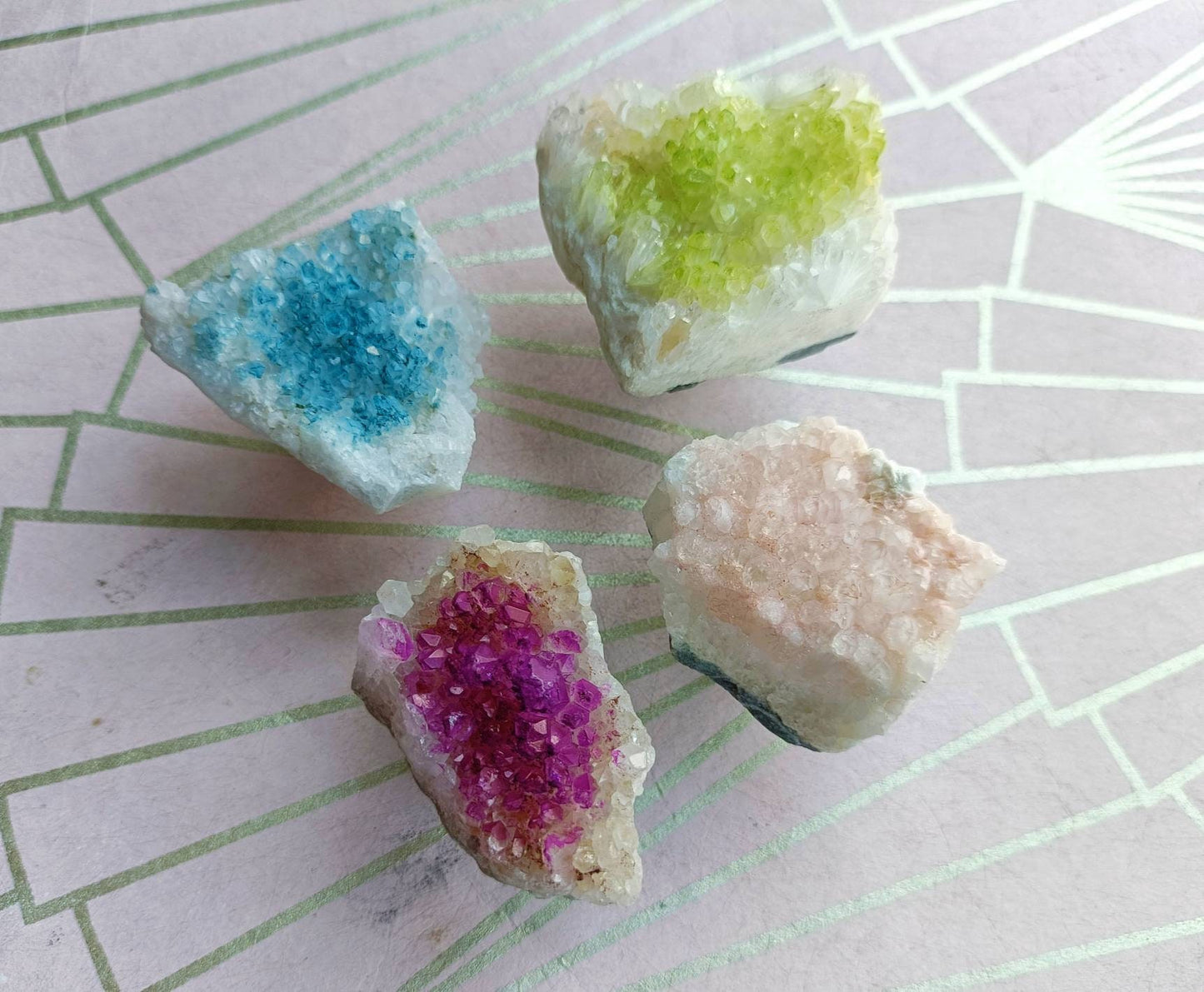 Dyed quartz crystal geode and brass cabinet handle/gemstone drawer handle/crystal door handle/raw semi precious stone door knob/rough quartz