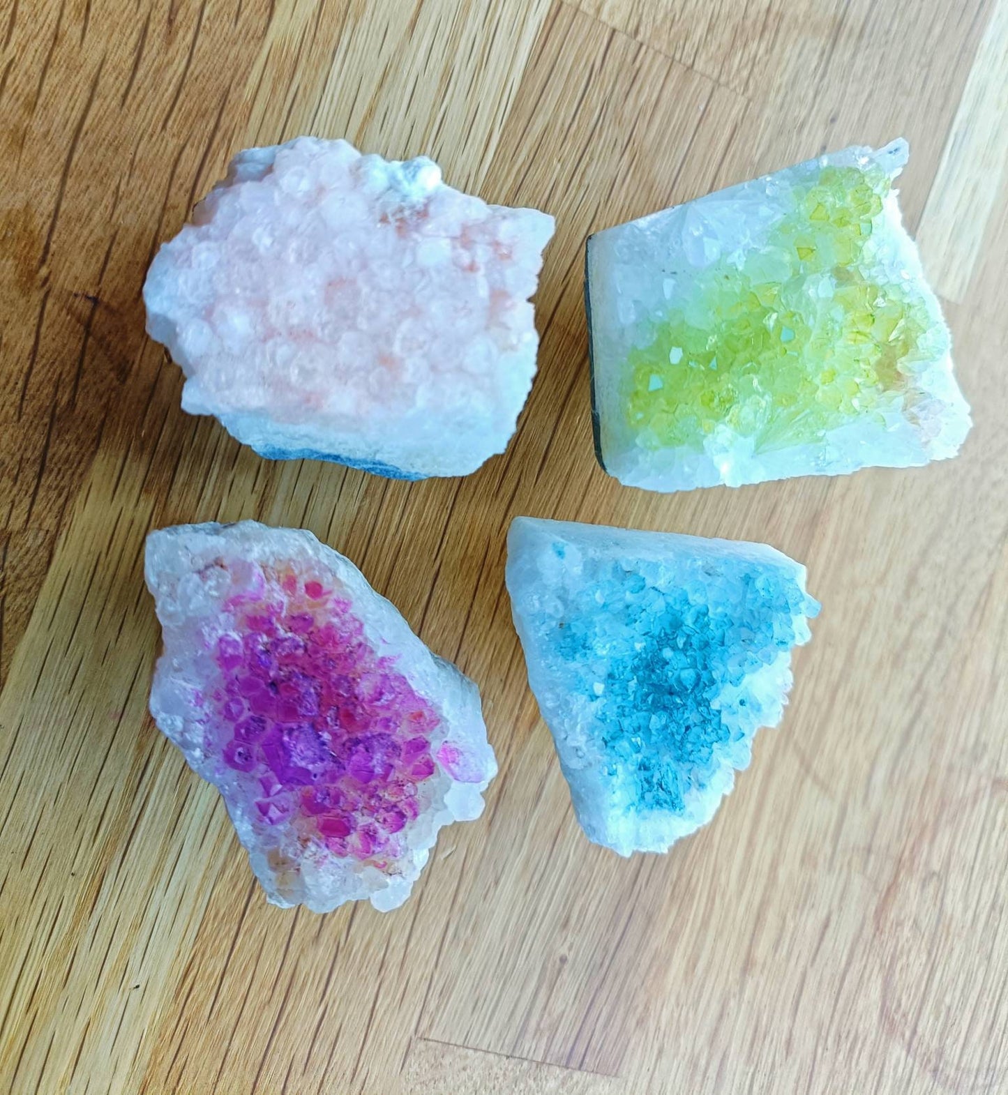 Dyed quartz crystal geode and brass cabinet handle/gemstone drawer handle/crystal door handle/raw semi precious stone door knob/rough quartz