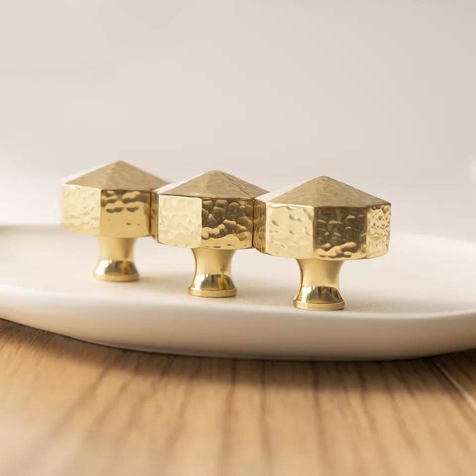 Textured brass octagonal pyramid drawer pull/geometric cabinet handle/gold furniture hardware/classic shaped door handle/hexagonal door knob
