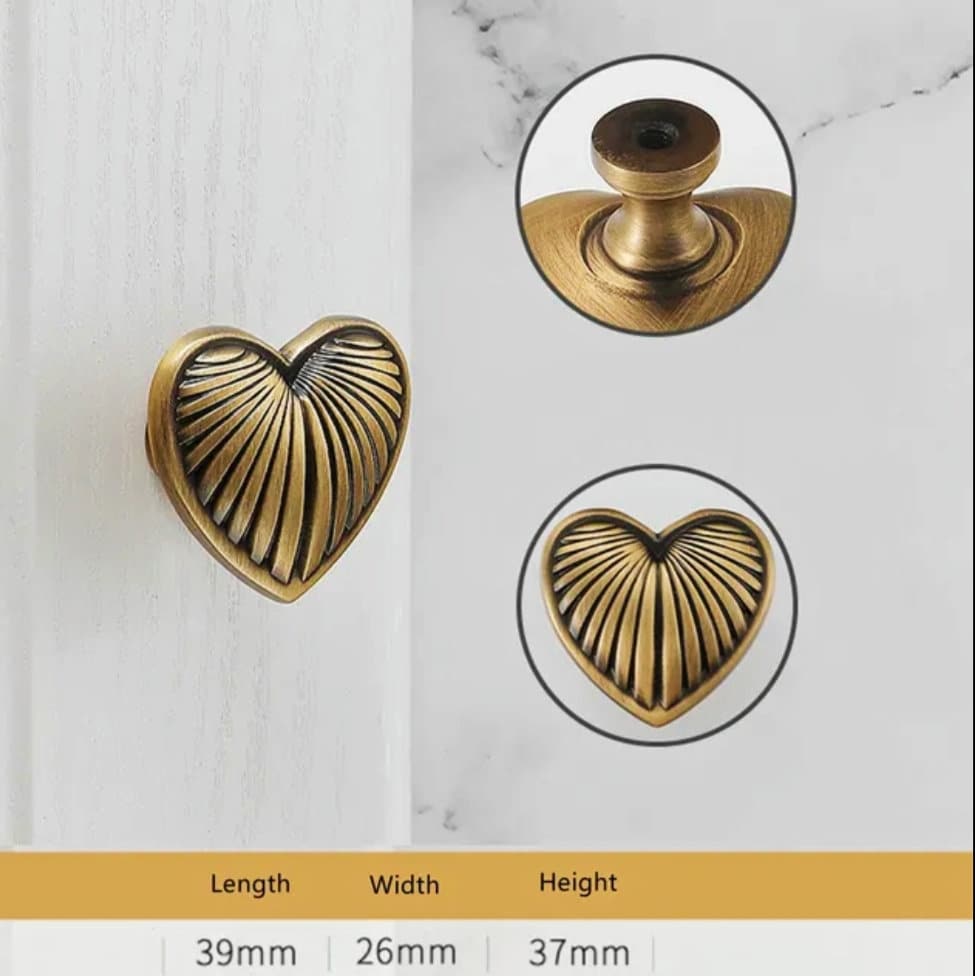Love Heart Shaped Cabinet Pull/Gold, Silver or Bronze Heart Door Handle/Gold Heart Drawer Knob/Brass Furniture Hardware/Silver Drawer Handle
