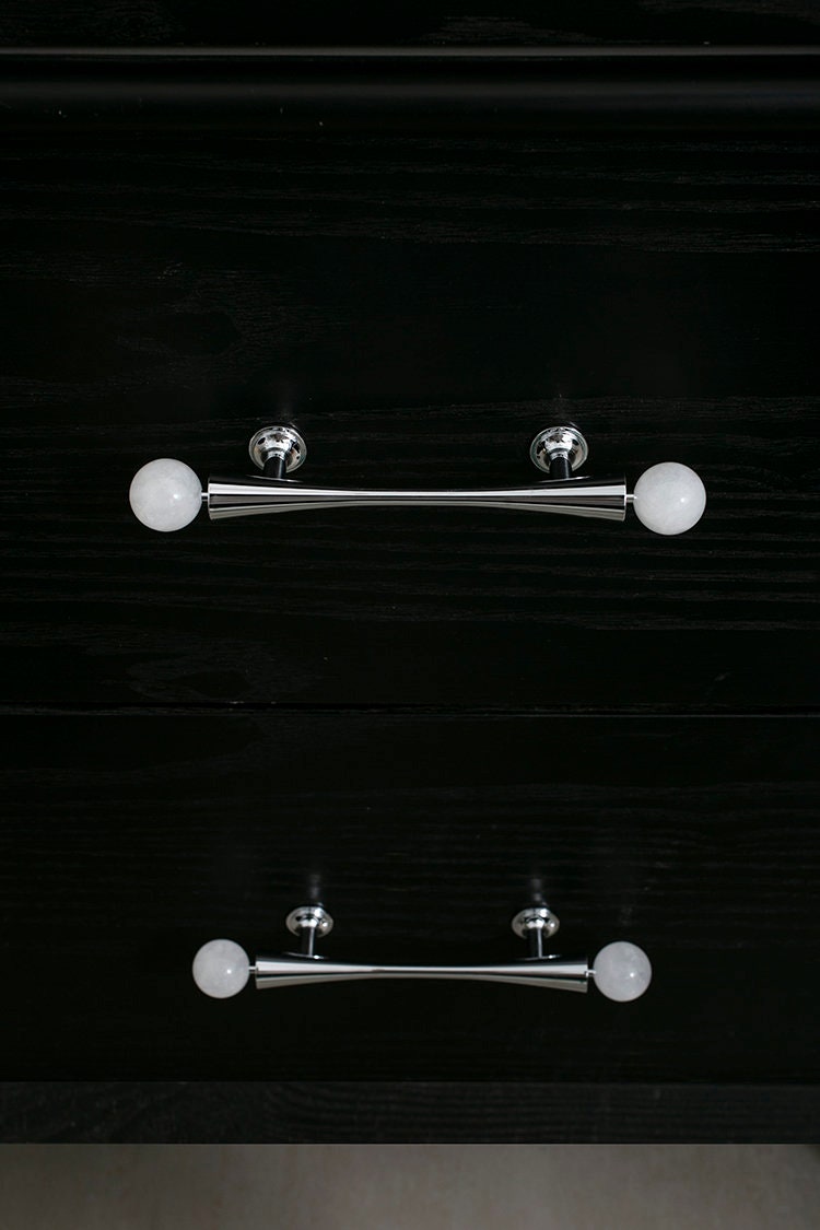 Silver scroll shaped cabinet handle with crystal detail/Solid brass and gem drawer pull/Crystal door handle/wardrobe handle/Stone door knob