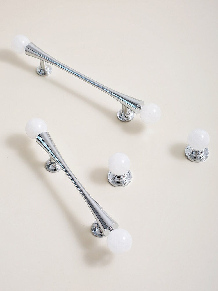Silver scroll shaped cabinet handle with crystal detail/Solid brass and gem drawer pull/Crystal door handle/wardrobe handle/Stone door knob