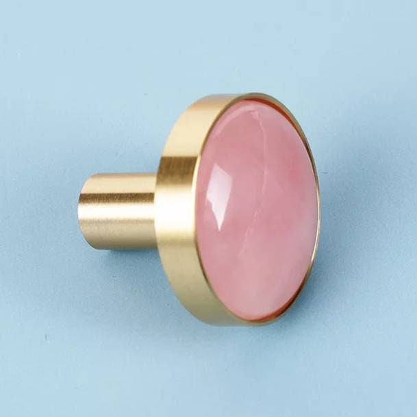 Pink Rose quartz and brass drawer knob/pink quartz crystal cabinet handles/mineral drawer pull/pink gemstone door handle/pink nursery decor
