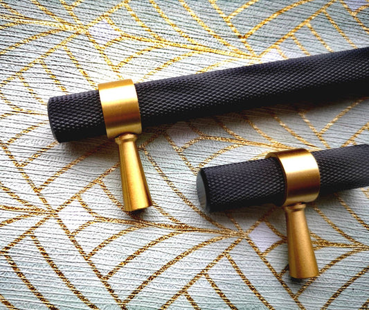 Black and gold knurled cabinet bar handle/textured brass drawer pull/ kitchen cabinet handle/modern furniture hardware/cabinet door handle