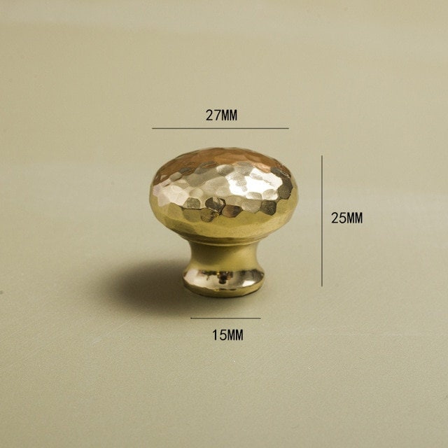 Round shiny gold hammered brass cabinet handle/Glittery gold drawer knob/Polished textured brass door handle/Solid brass furniture hardware