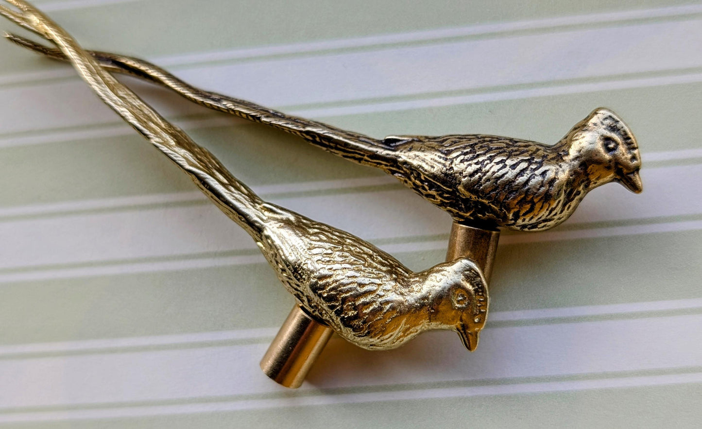 Bird of Paradise Cabinet Pull/Gold Brass Bird Door Handle/Bird shaped drawer handle/gold furniture hardware/Long Tailed Bird Cabinet Handle