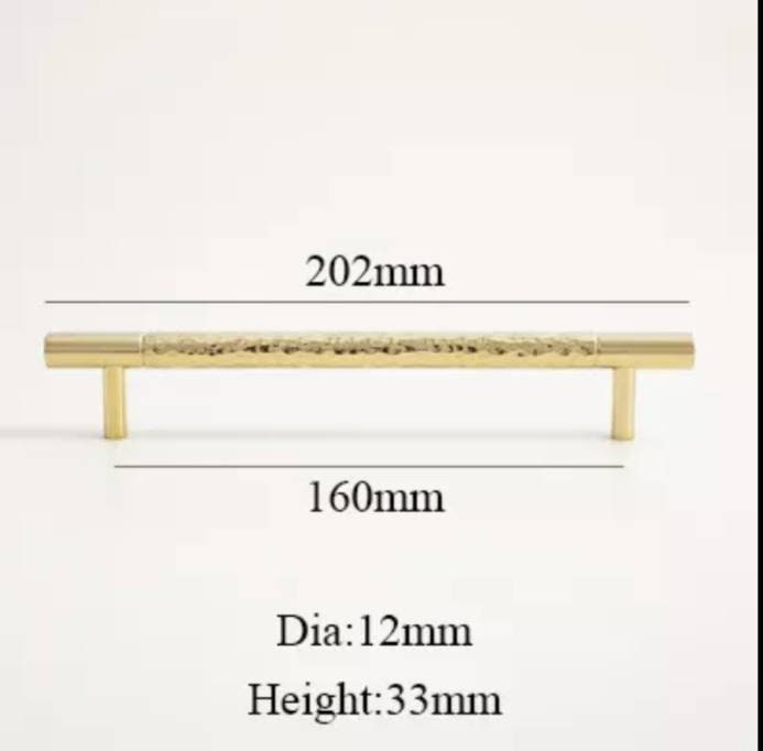 Glittery gold hammered brass cabinet bar handle/Shiny brass drawer pull/textured solid gold brass door handle/Gold brass furniture hardware
