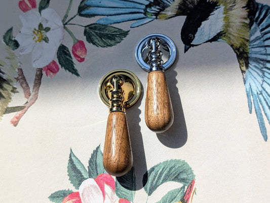 Walnut wood and brass drop handle/Wooden drop drawer pull/Gold or silver cabinet pull/Wooden furniture hardware/Dresser door knob