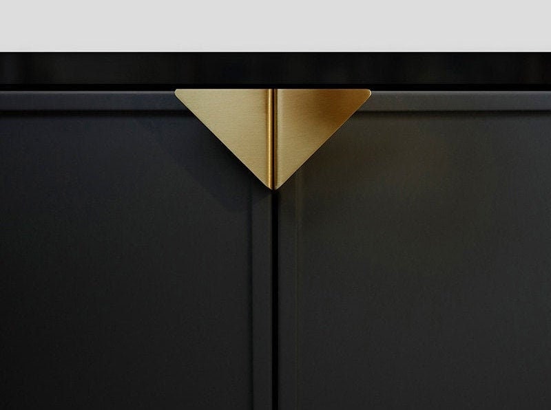 Gold brass triangle drawer pull/Geometric shaped cabinet pull/Modern gold brass hardware/Triangular shaped gold brass door handle/IKEA hack