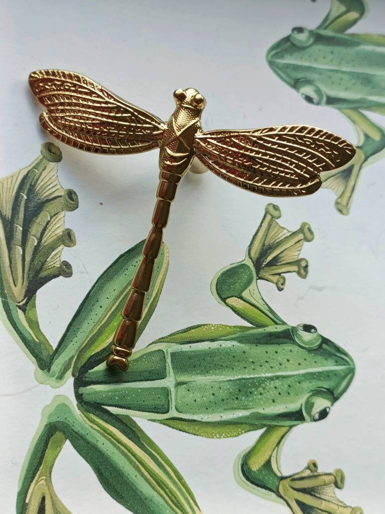Brass dragonfly cabinet pull/Dragon fly drawer knob/Dragonfly drawer handle/brass furniture hardware/dragonflies door knob/silver dragonfly