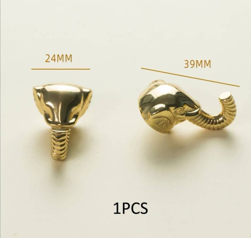 Shiny gold elephant head shaped cabinet pull/Gold brass elephant design drawer handle/Elephant door knob/Brass hardware/Elephant door pull