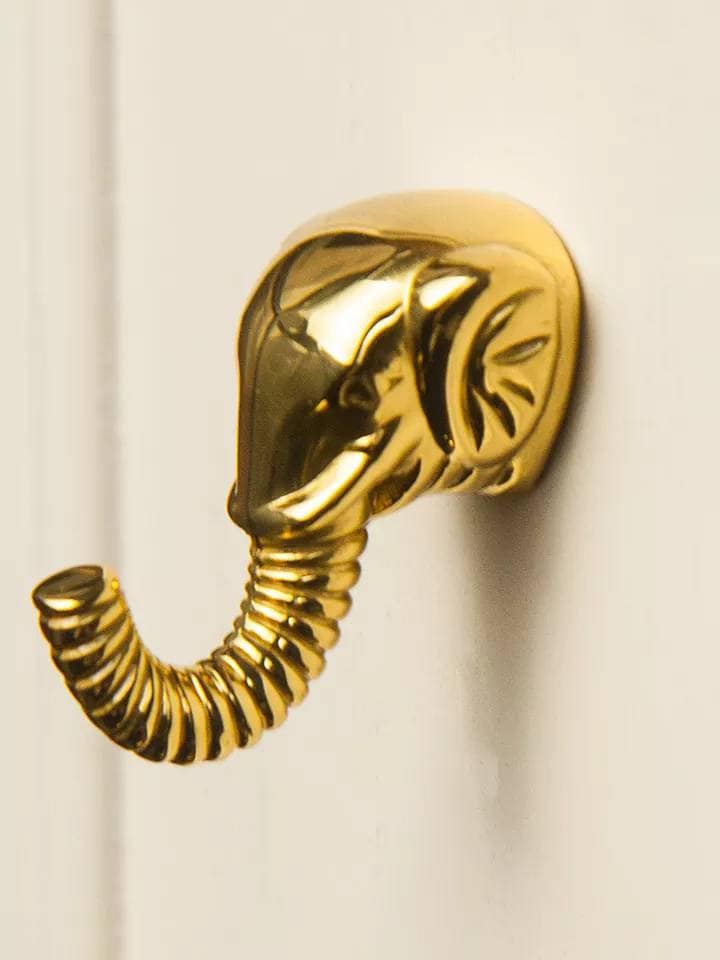 Shiny gold elephant head shaped cabinet pull/Gold brass elephant design drawer handle/Elephant door knob/Brass hardware/Elephant door pull