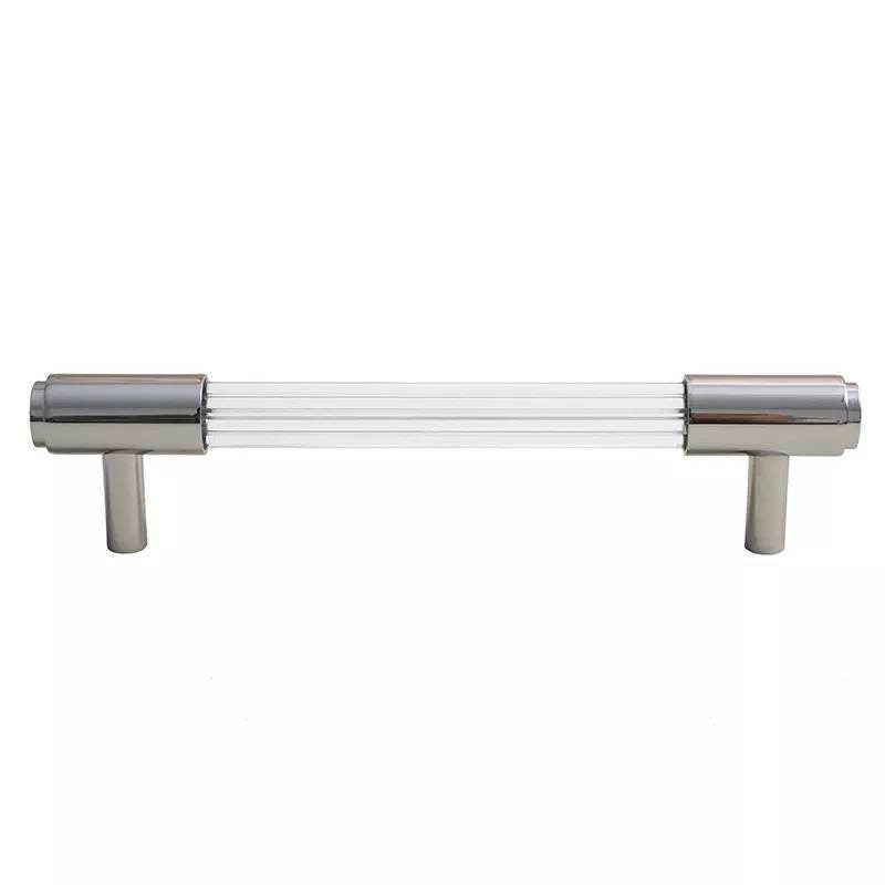 Chrome and clear textured lucite cabinet bar pull handle/clear acrylic drawer handle/lucite furniture hardware/transparent resin handle