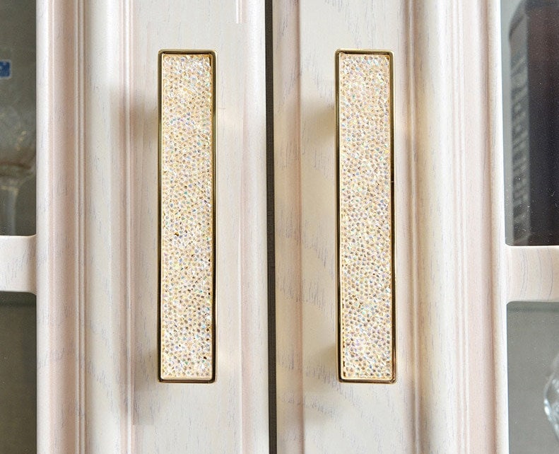 Gold iridescent rainbow crystal cabinet handle/Glittery angel aura quartz drawer pull/crystal furniture hardware/shiny gemstone door handle
