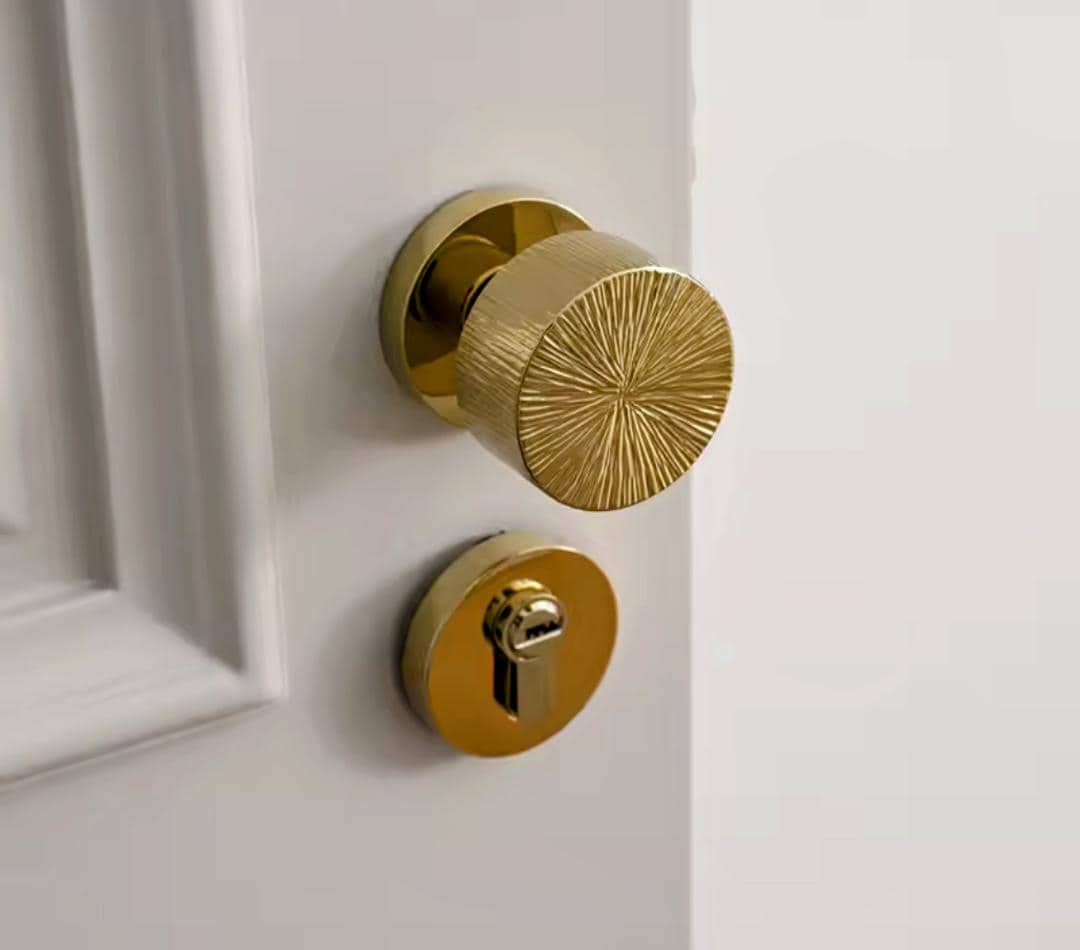 Solid Brass Interior Door Mortise Lock Handle Set/Gold MCM Style Mortise Door Knob Set/Interior Brass Door Hardware/Brass Door Furniture