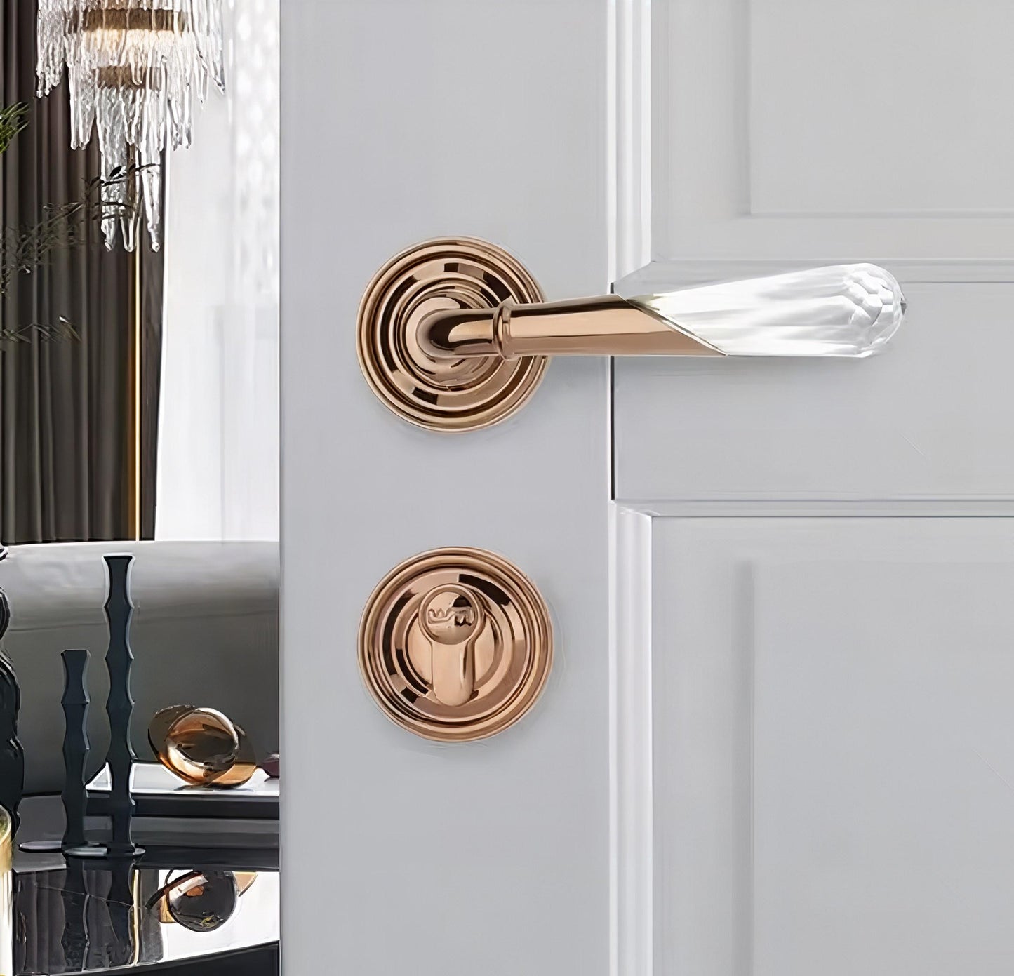 Quartz Crystal Interior Door Mortise Lock Handle Set/Luxury Interior Door Knob Set/Interior Gemstone Door Hardware/Brass Door Furniture