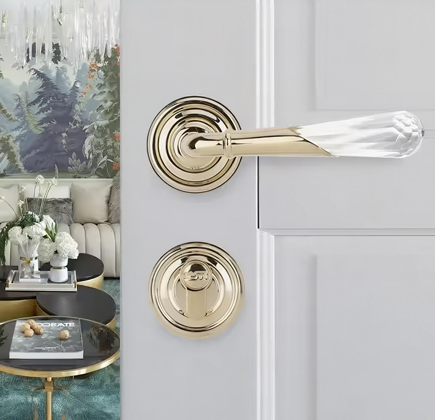 Quartz Crystal Interior Door Mortise Lock Handle Set/Luxury Interior Door Knob Set/Interior Gemstone Door Hardware/Brass Door Furniture