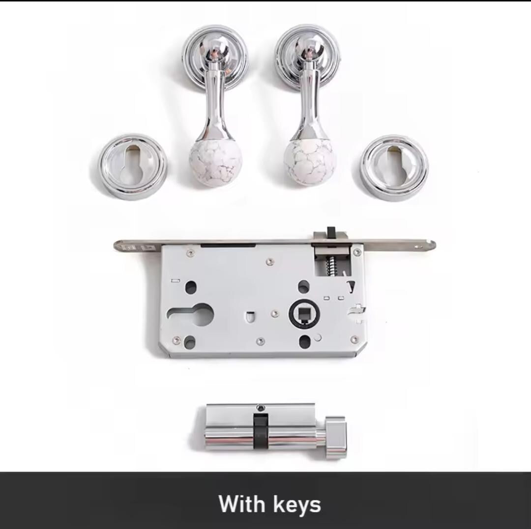 Silver Crystal Interior Door Mortise Lock Handle Set/Luxury Interior Door Knob Set/Interior Gemstone Door Hardware/Brass Door Furniture