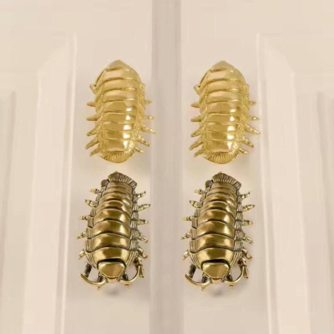 Brass Woodlouse Cabinet Pull: Gold Isopod Door Knob