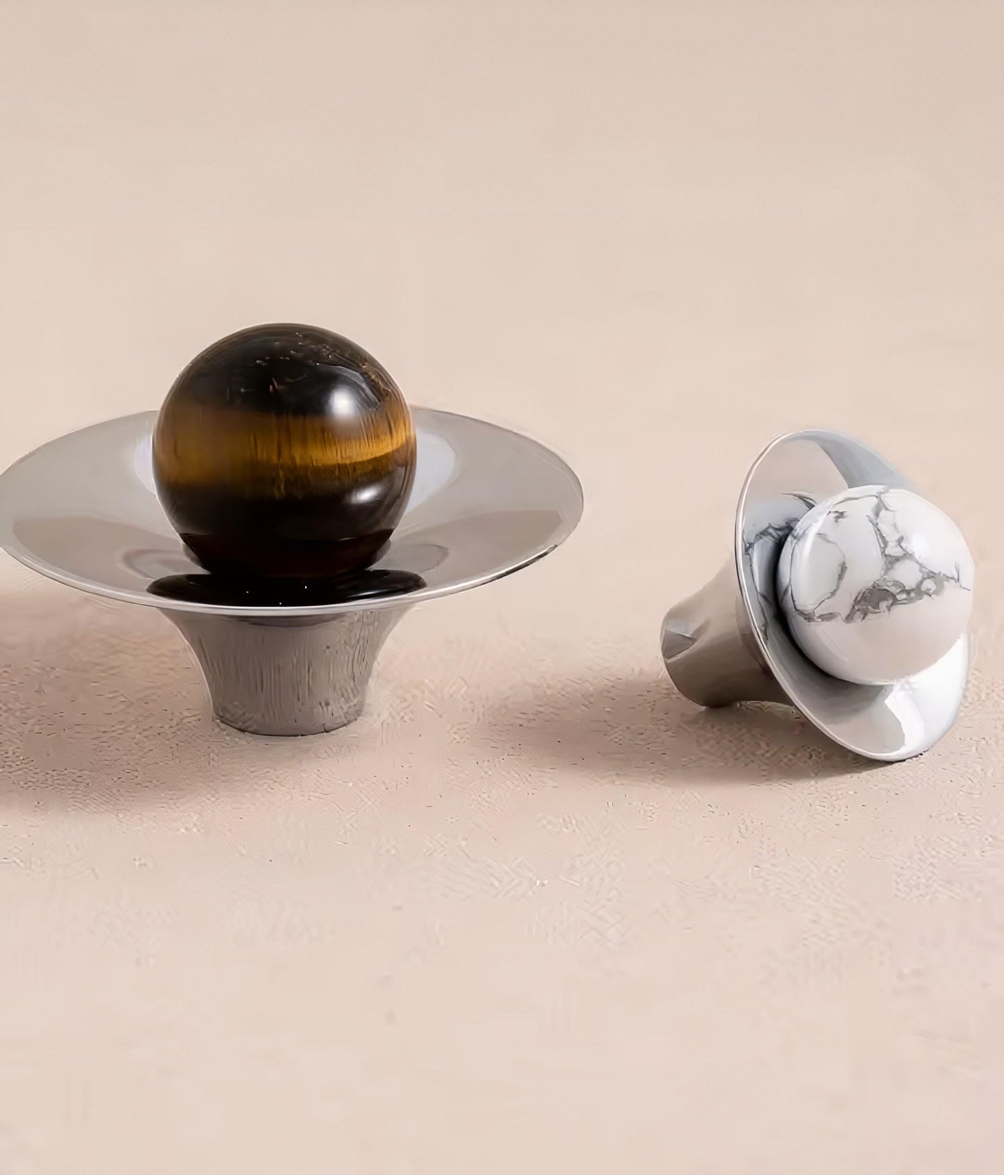 Atomic Style Silver Chrome and Gemstone Drawer Handle: Mid-Century Modern Cabinet Pull