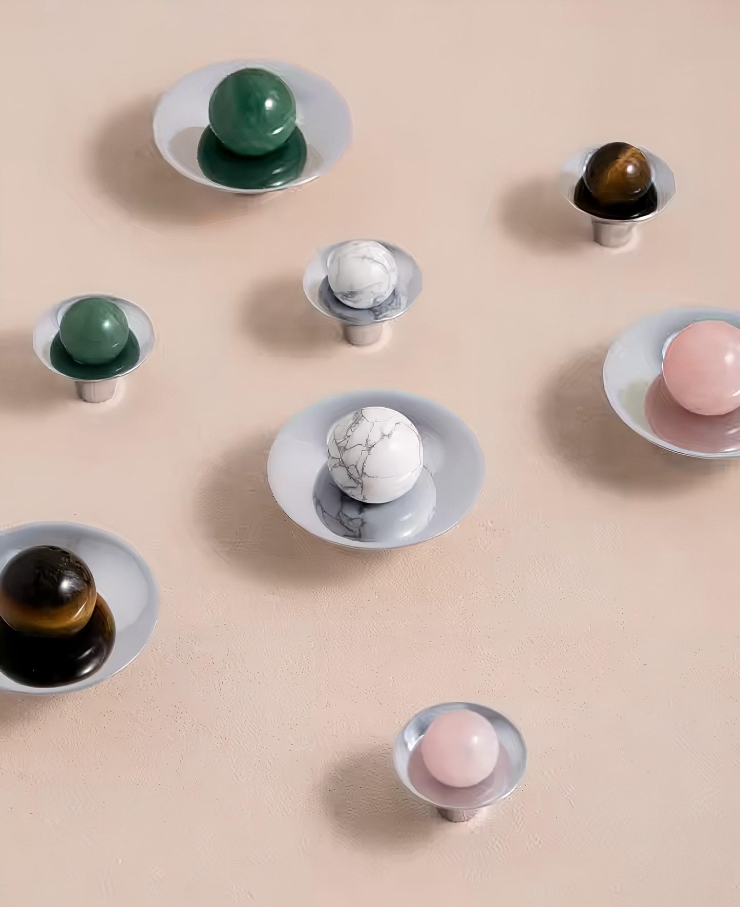 Atomic Style Silver Chrome and Gemstone Drawer Handle: Mid-Century Modern Cabinet Pull