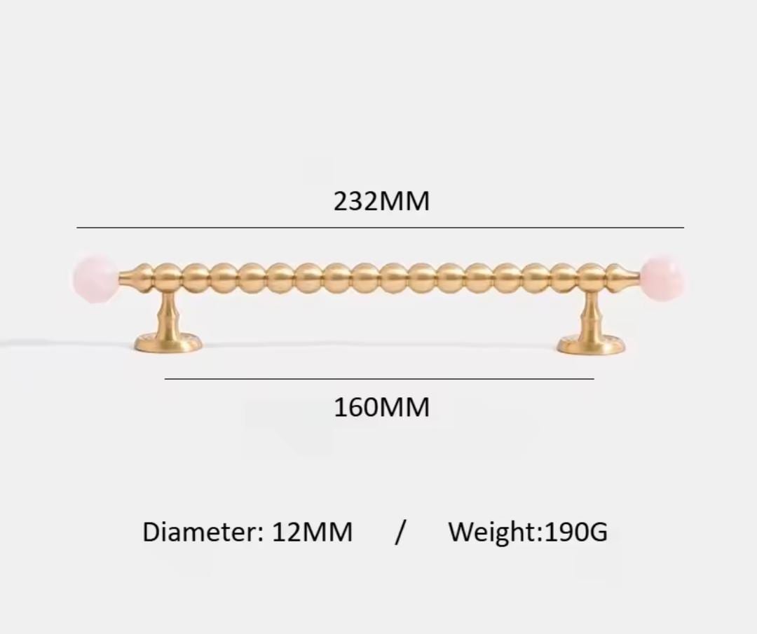 Brass & Pink Quartz Crystal Cabinet Handle: Bubble Style Drawer Pull