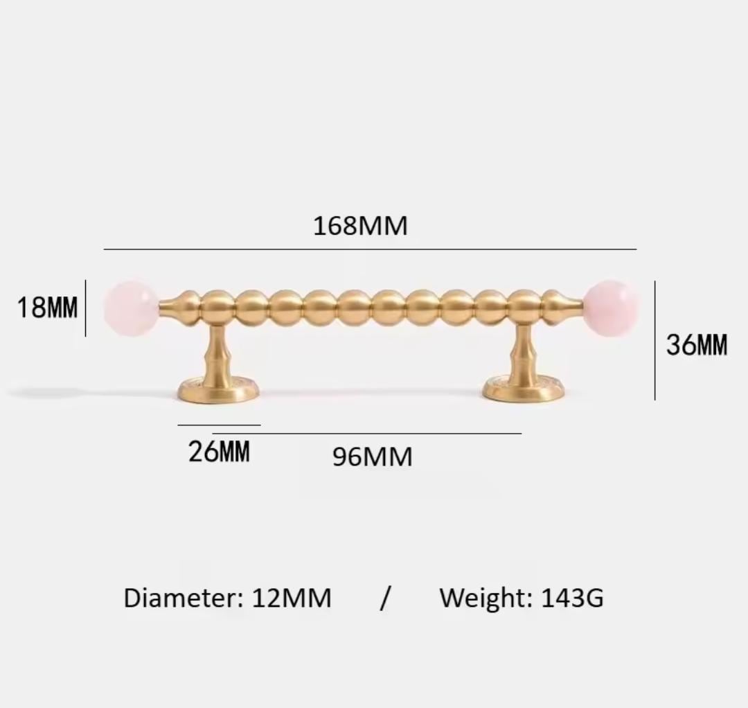 Brass & Pink Quartz Crystal Cabinet Handle: Bubble Style Drawer Pull