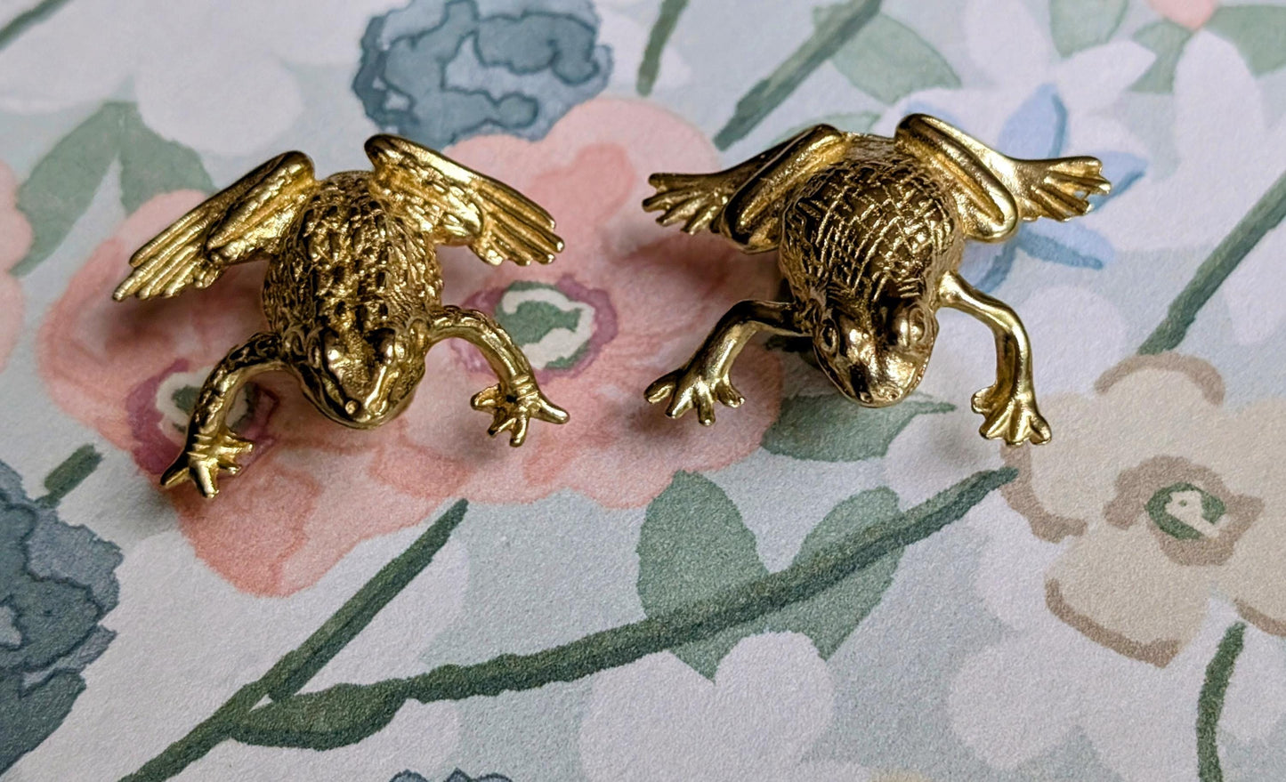 Gold Brass and Aged Bronze Frog or Toad Cabinet Knob: Novelty Brass Drawer Pull