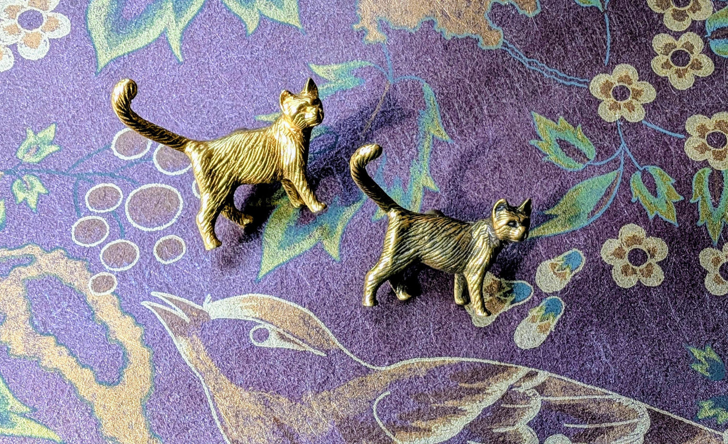 Solid Gold Brass Cat Kitten Cabinet Pull: Quirky Furniture Hardware Unique door knob