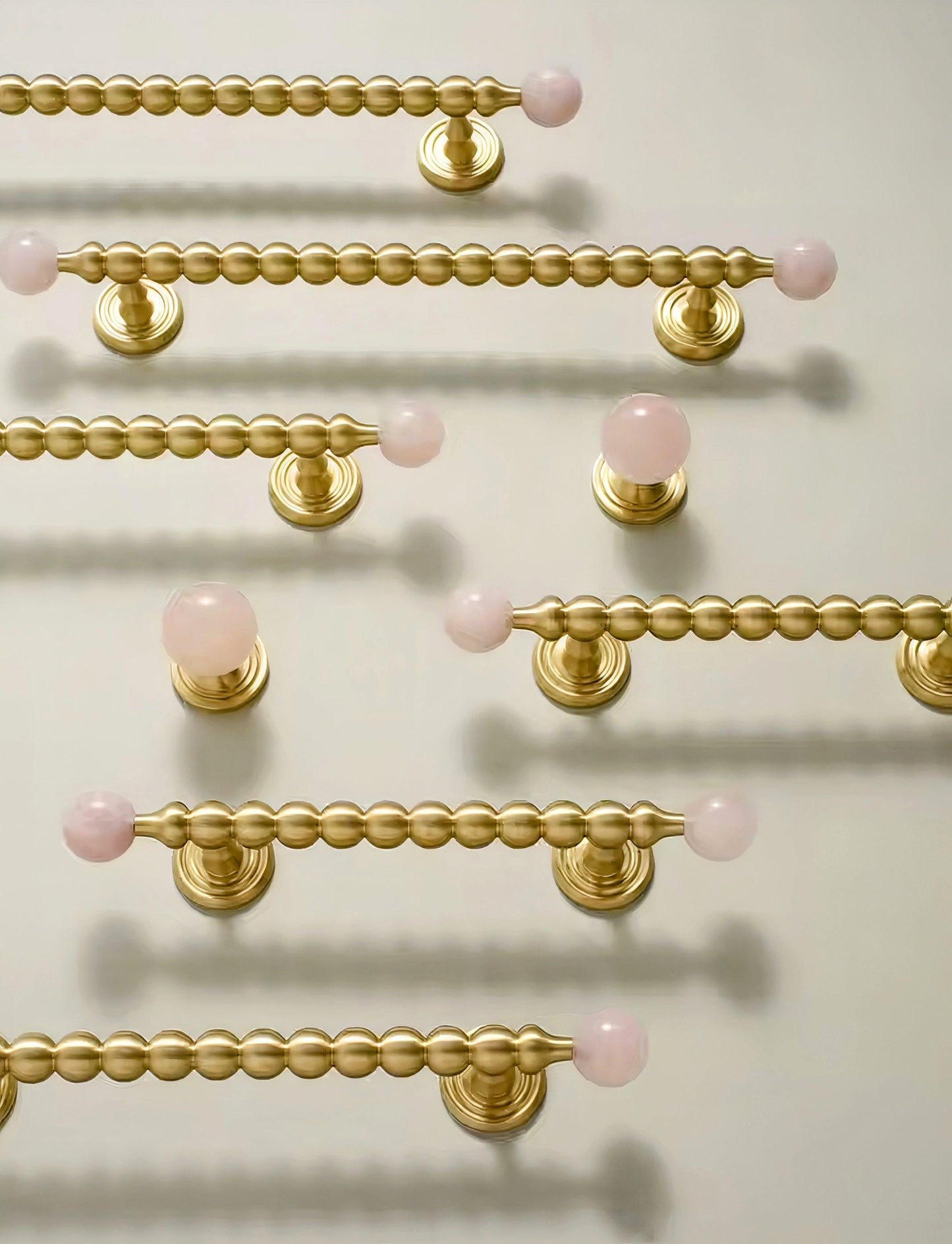 Brass & Pink Quartz Crystal Cabinet Handle: Bubble Style Drawer Pull