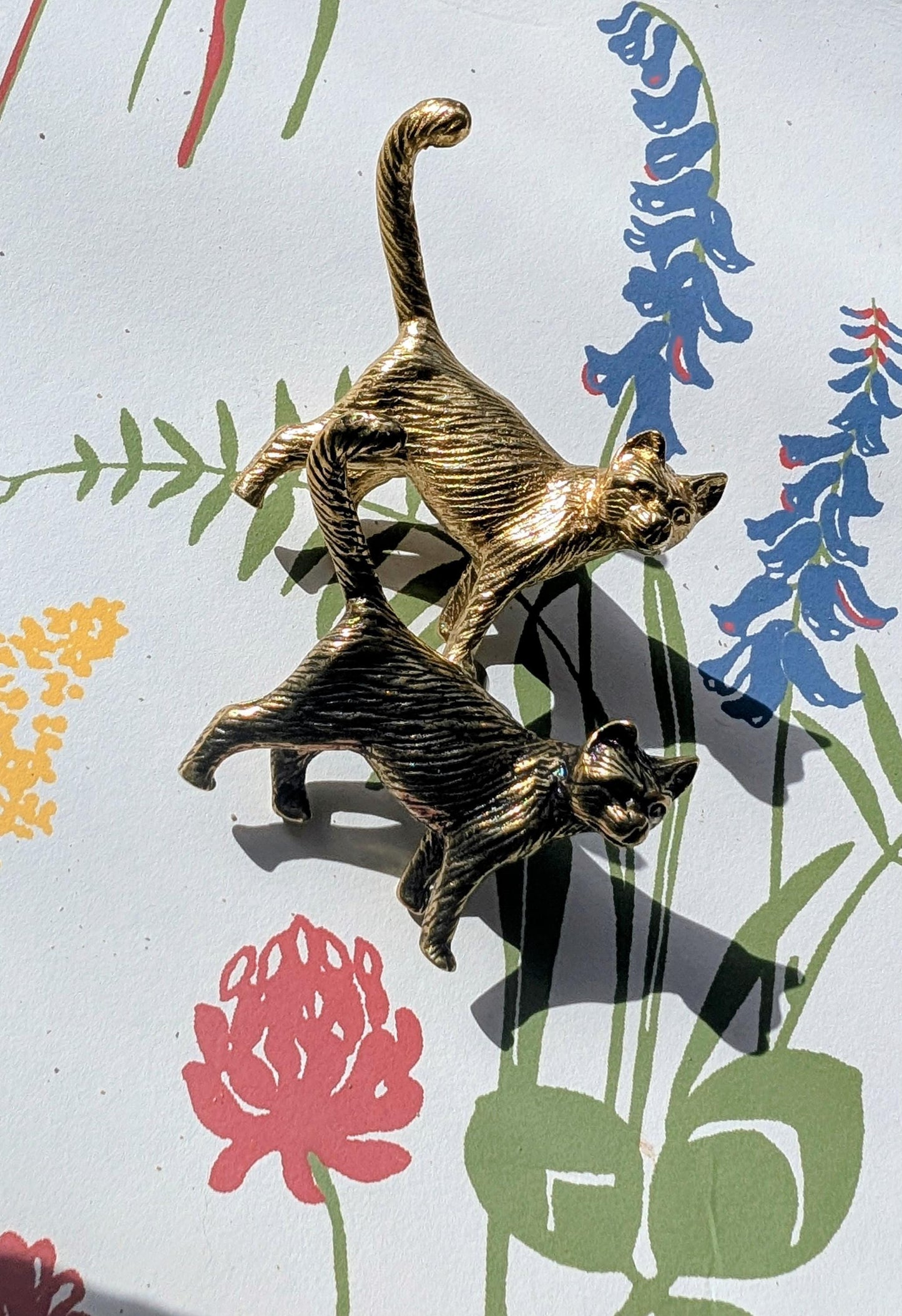 Solid Gold Brass Cat Kitten Cabinet Pull: Quirky Furniture Hardware Unique door knob