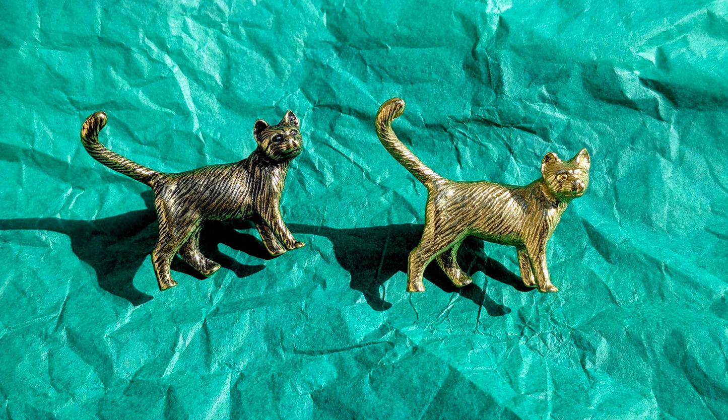 Solid Gold Brass Cat Kitten Cabinet Pull: Quirky Furniture Hardware Unique door knob