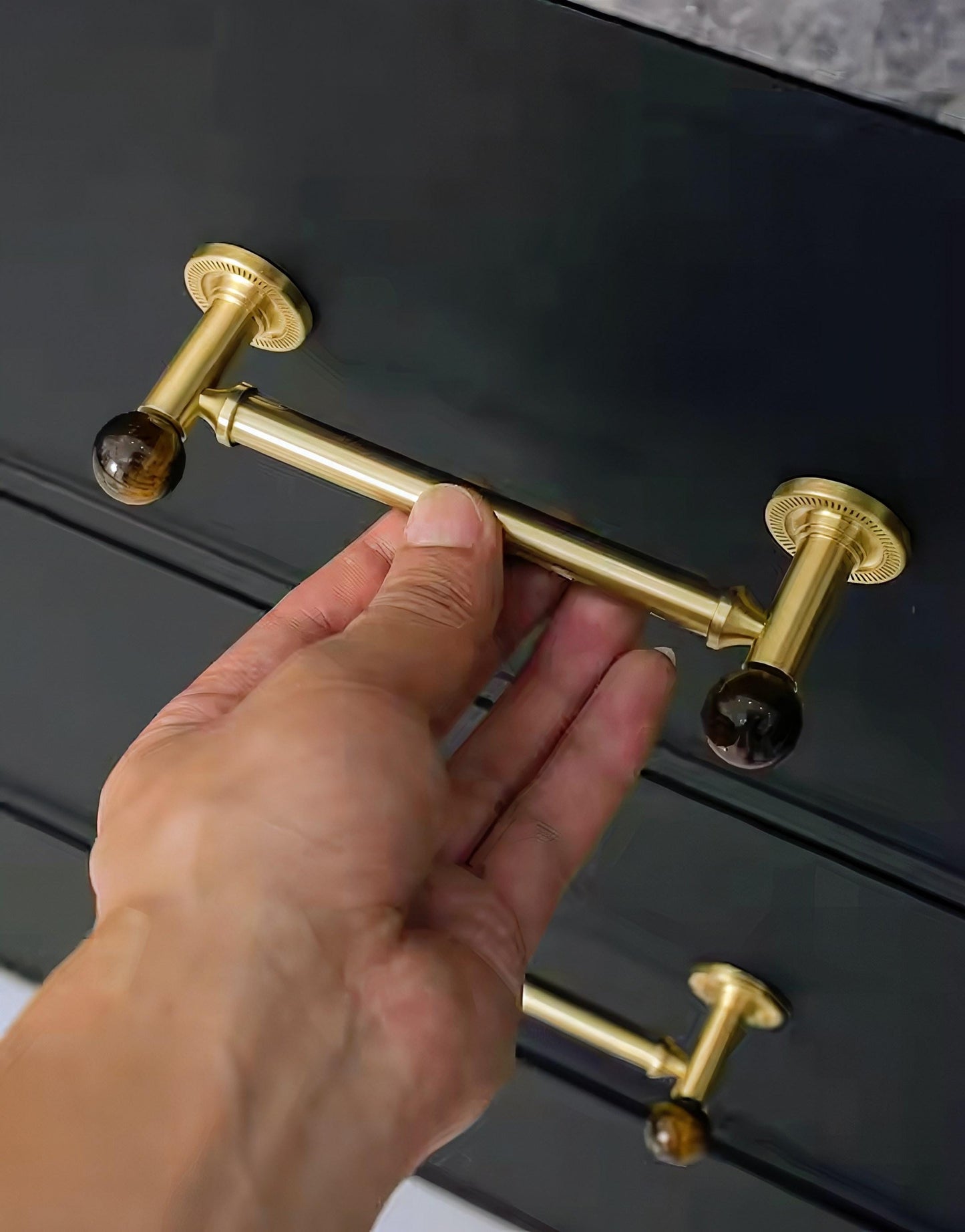 Tiger Eye Gemstone Brass Cabinet Handle: Luxury Gold Drawer Pull